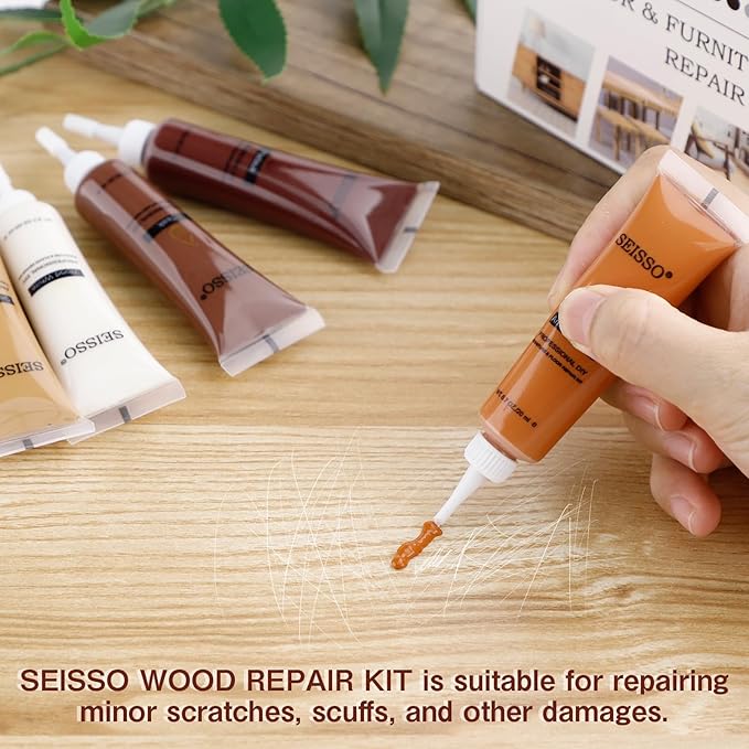 SEISSO Wood Furniture Repair Kit – 12 Colors Stainable Filler for Scratches & Floors