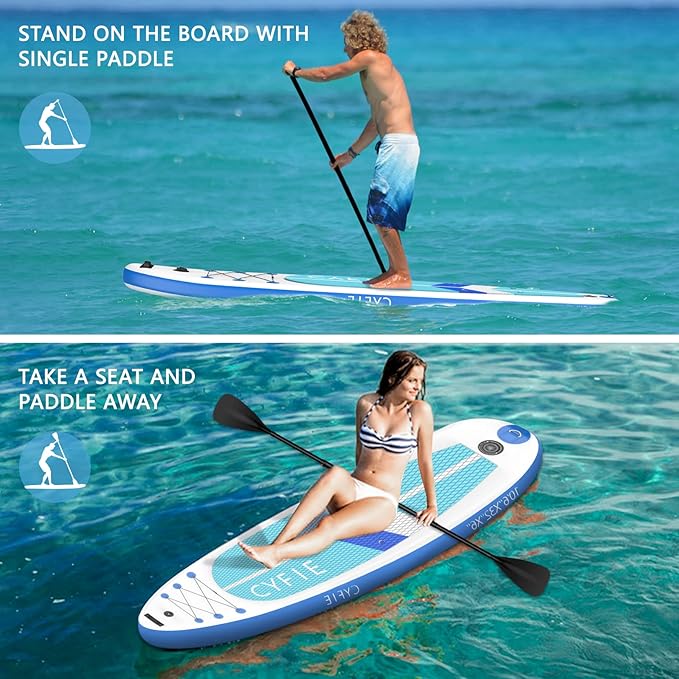 CYFIE 10'6" Inflatable Stand Up Paddle Board with Kayak Seat & Camera Mount for Yoga, Surf, Fishing, SUP Accessories Included