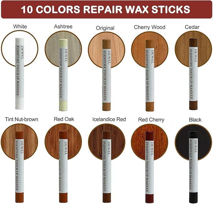 DEWEL Wood Repair Crayons – 10 PCS Furniture Wax Filler Sticks
