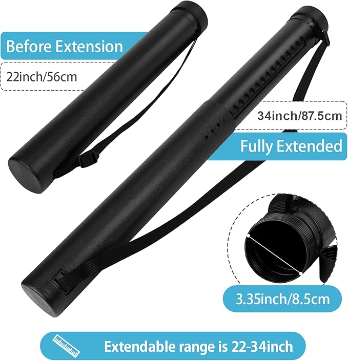 DEWEL 3 Pack Extendable Poster Tubes Waterproof Document Blueprint Storage 22–34 Inches