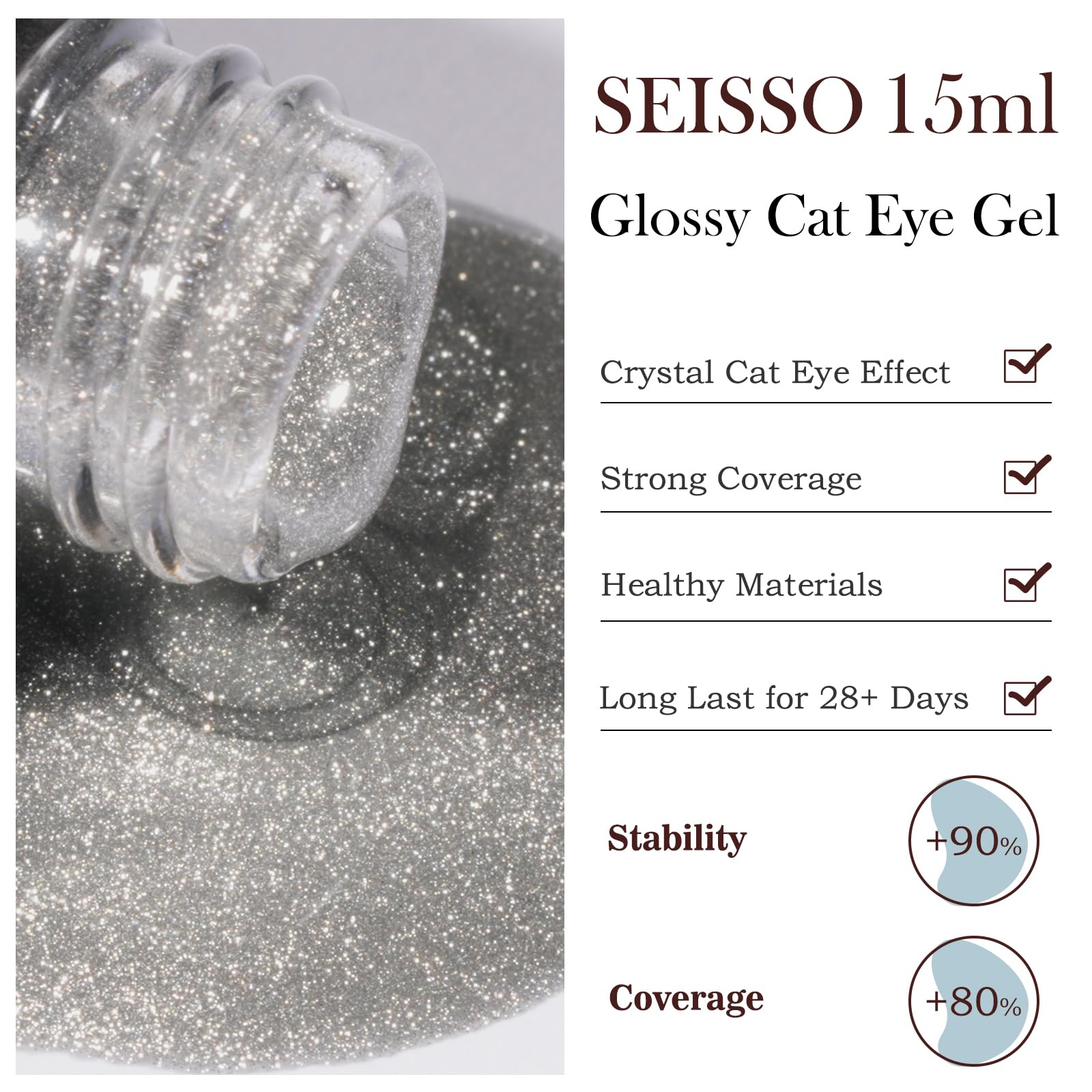 SEISSO Cat Eye Gel Nail Polish – 15ml Wine Red Magnetic UV Gel with Magnet Stick, Shimmer Soak Off Nail Kit