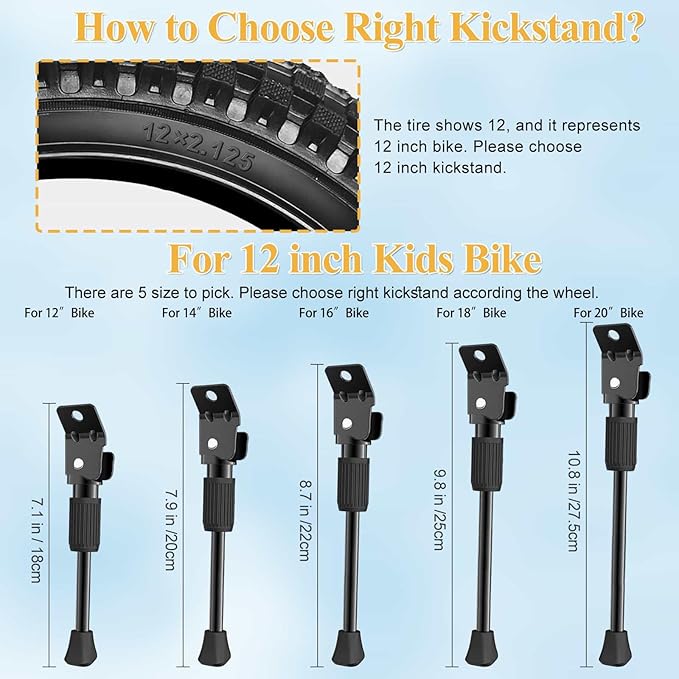 SEISSO Kids Bike Kickstand – Universal Rear Mount for 12"/14"/16"/18"/20"/ Wheels, Single-Side Steel Replacement