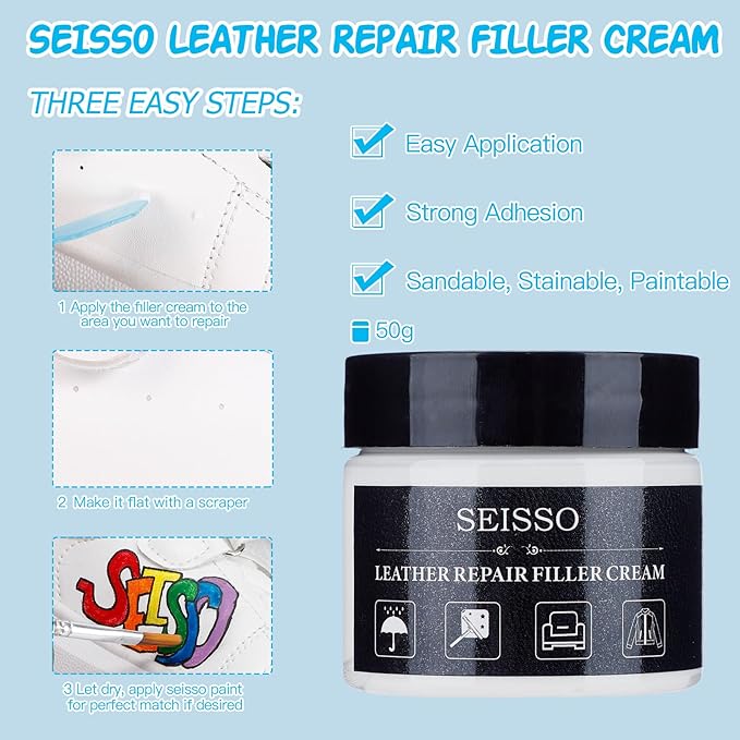 SEISSO Leather Paint Kit – 12 Colors with Filler for Shoes & Repairs