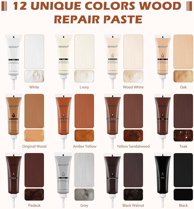 SEISSO Wood Repair Kit – 12 Colors Touch-Up for Scratches & Cracks