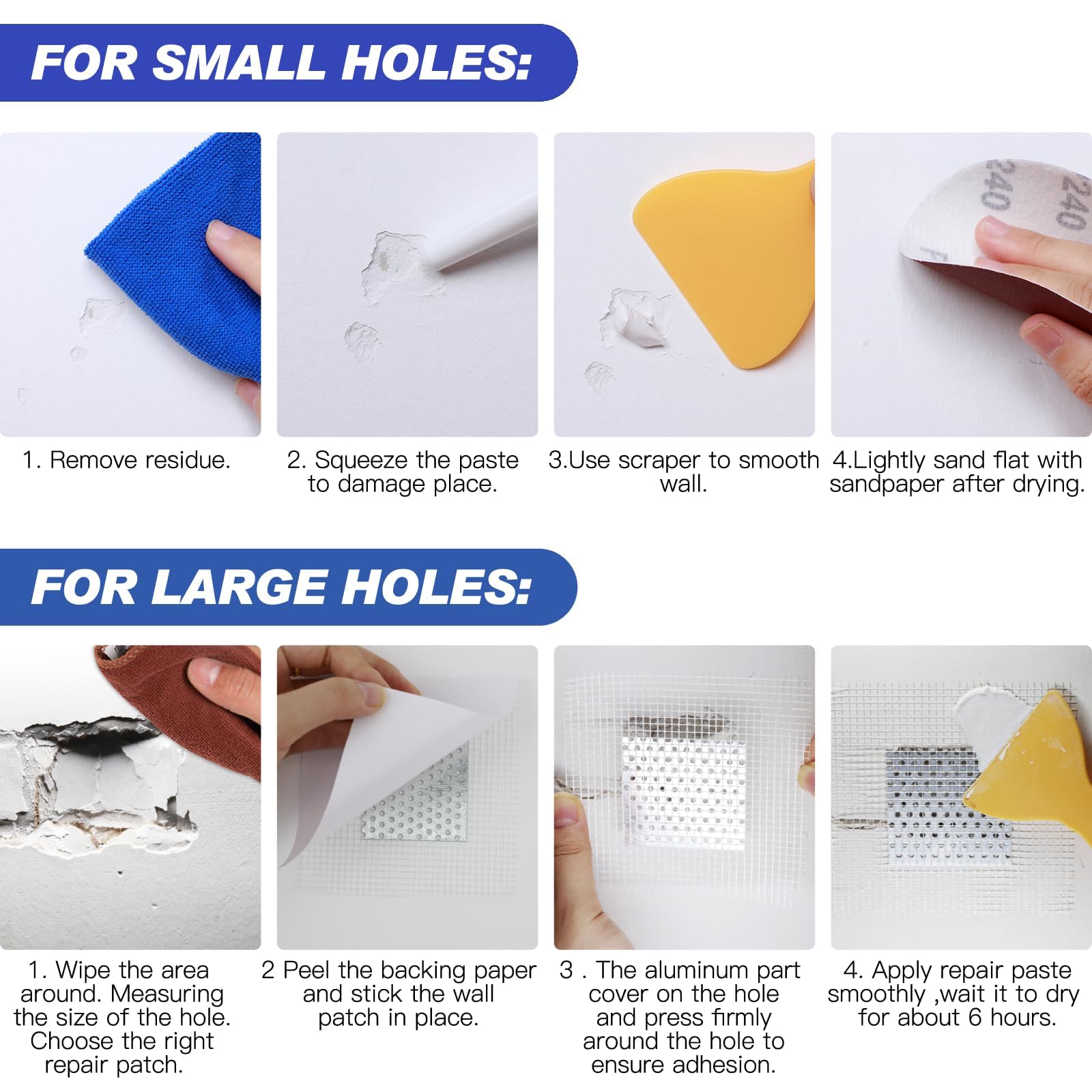 SEISSO Drywall Repair Kit, 500 g Wall Mending Agent- 2 Pack, Wall Spackle Repair Kit with Scraper, Patch for Wall Hole Filler, White Spackle Wall Repair Paste, Plaster Dent