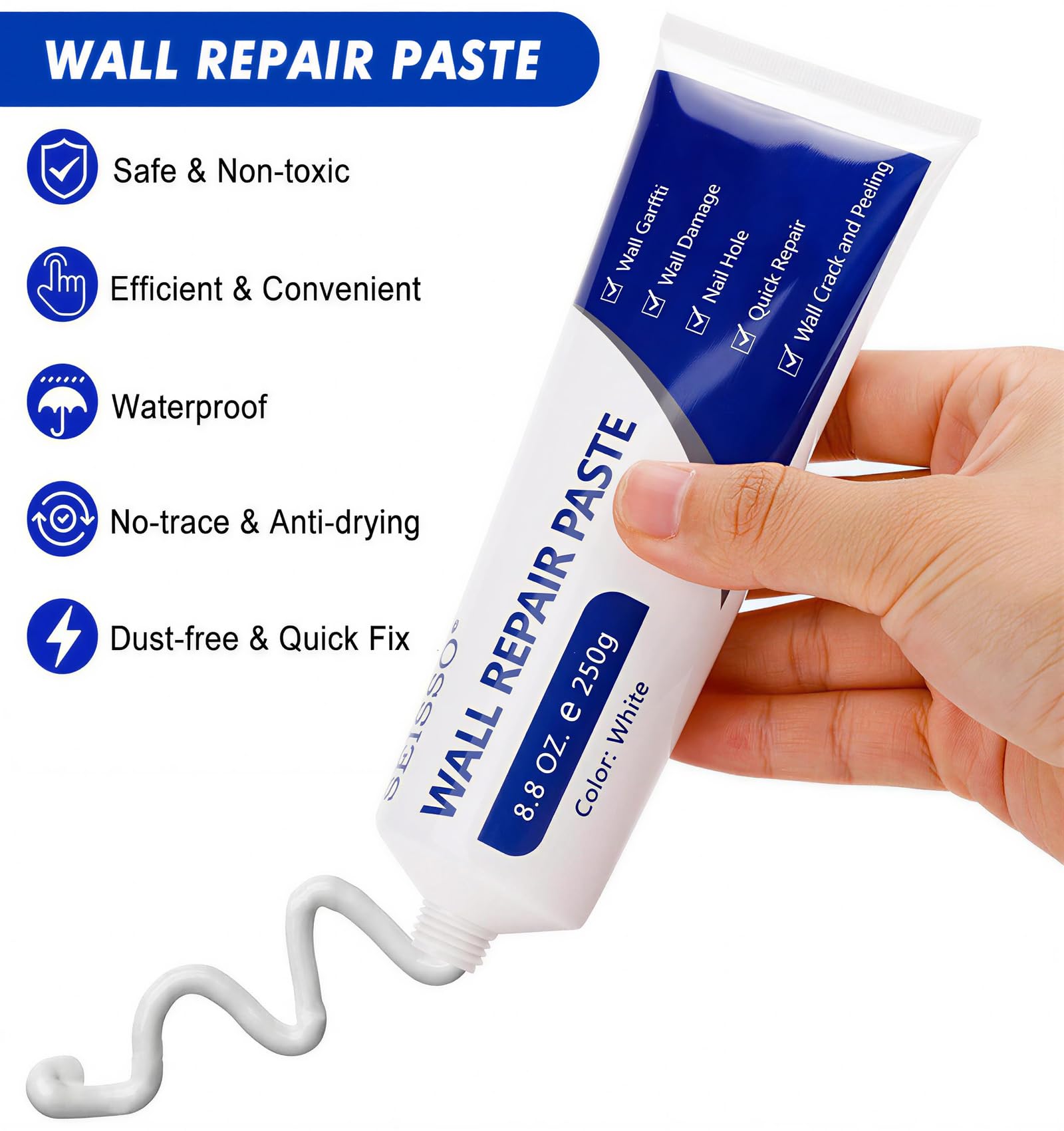SEISSO Drywall Repair Kit, 500 g Wall Mending Agent- 2 Pack, Wall Spackle Repair Kit with Scraper, Patch for Wall Hole Filler, White Spackle Wall Repair Paste, Plaster Dent