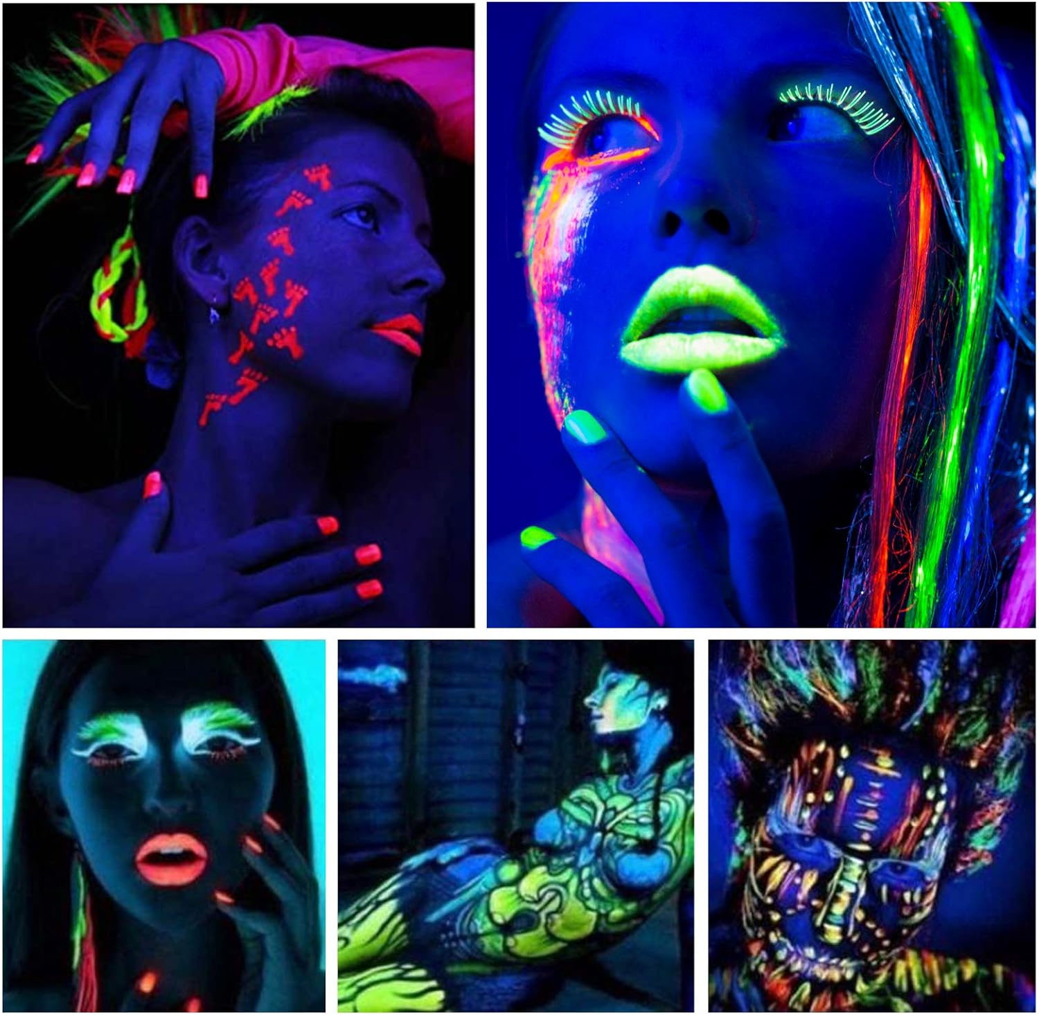 Glow in The Dark Powder 6 Colors - 120g Set 20 g/0.7oz Each with FREE UV Light | for Halloween, Nail Polish, Crafts, Slime, Epoxy Resin | Bright Luminous for Hours Pigment Safe for Skin & Crafts