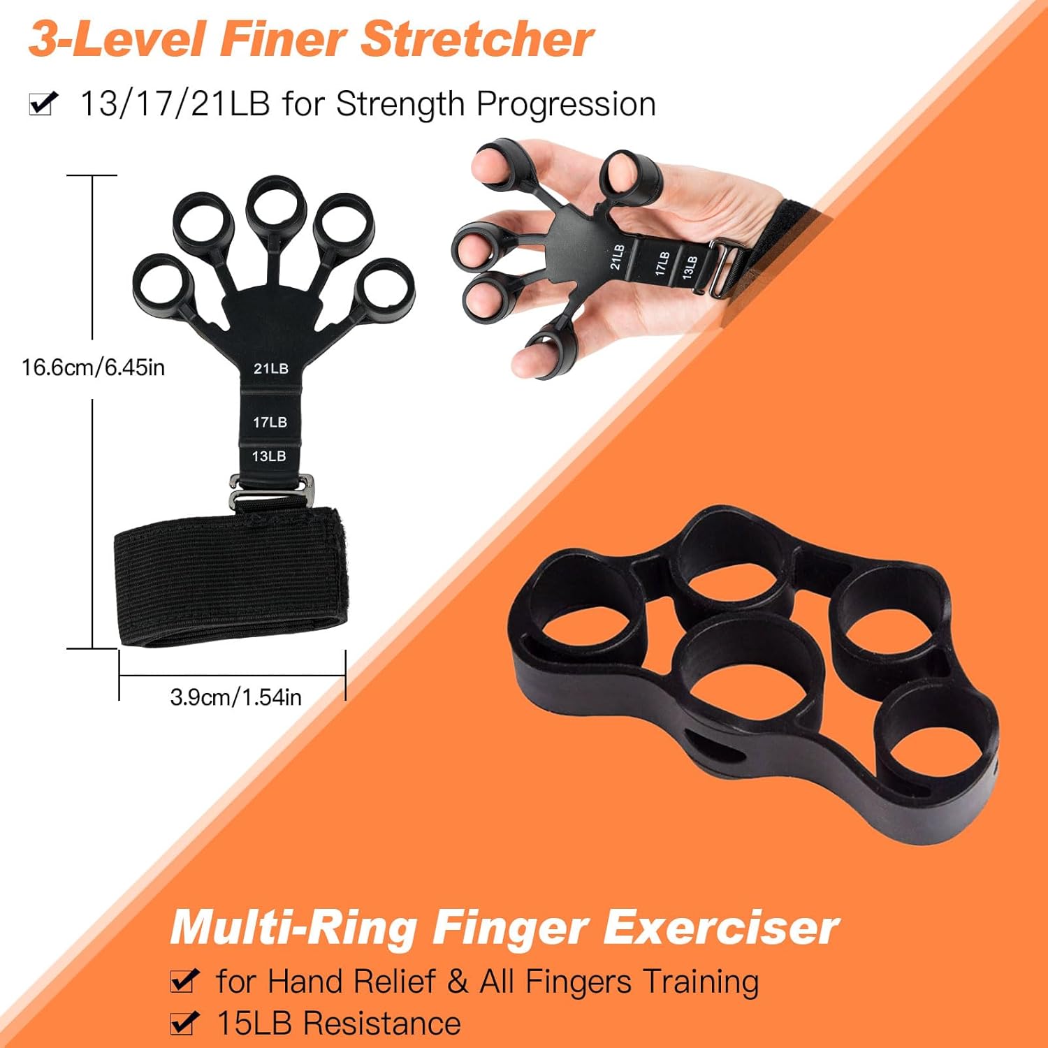 CYFIE Grip Strength Trainer Kit (6 Pack), 2 Forearm Strengthener with Adjustable, Finger Strengthener, Finger Exerciser, Stress Relief Ball & Grip Ring for Workout, Muscle Building and Recovery