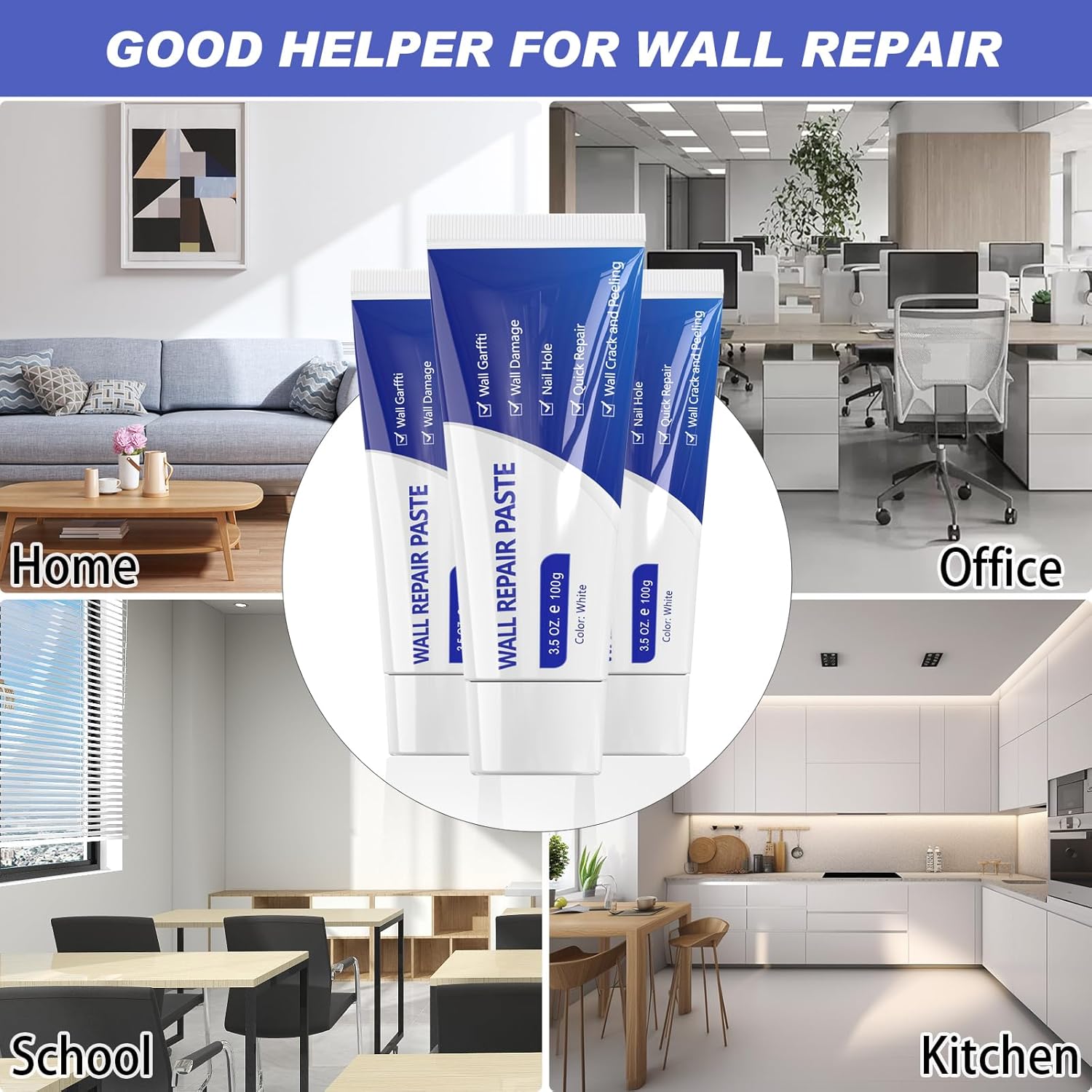 SEISSO Drywall Repair Kit – 3×100g Paste with Patches, Scraper & Sandpaper
