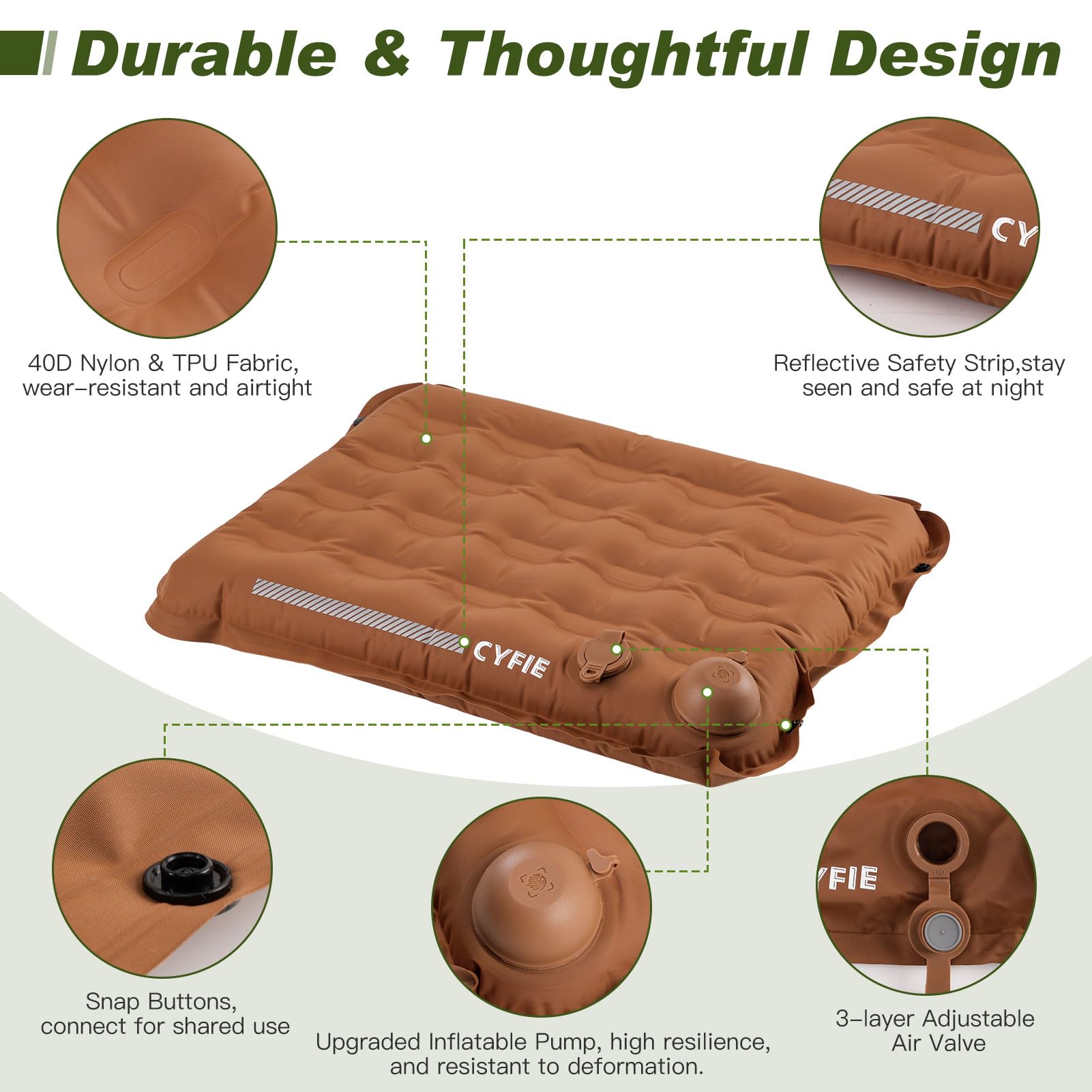 Cyfie Inflatable Seat Cushion for Travel, Portable Stadium Seat | 2.8" thick inflatable cushion, lightweight, water-resistant, ideal as an airplane seat cushion, camping pad and outdoor seat