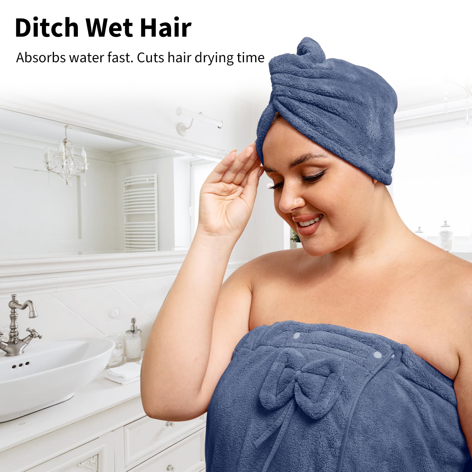 Ultra-Soft, Quick-Drying Plus Size Bath Towel & Hair Towel Set – Adjustable Shower & Spa Wrap for Women | SEISSO