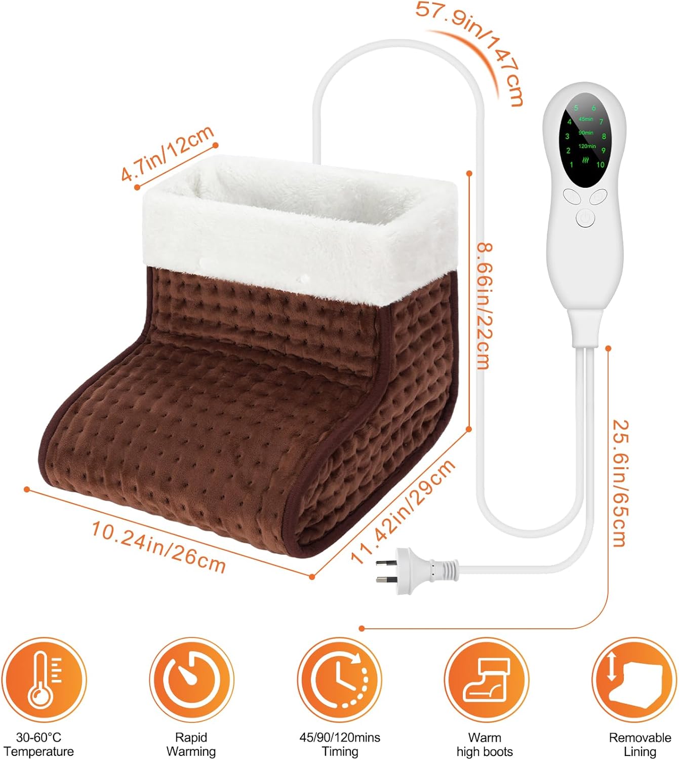 AU Plug – Double-Speed Heating Foot Warmer, 10 Heat Levels, 3 Timers, Multi-Safety Protection, Cozy All Day | DEWEL