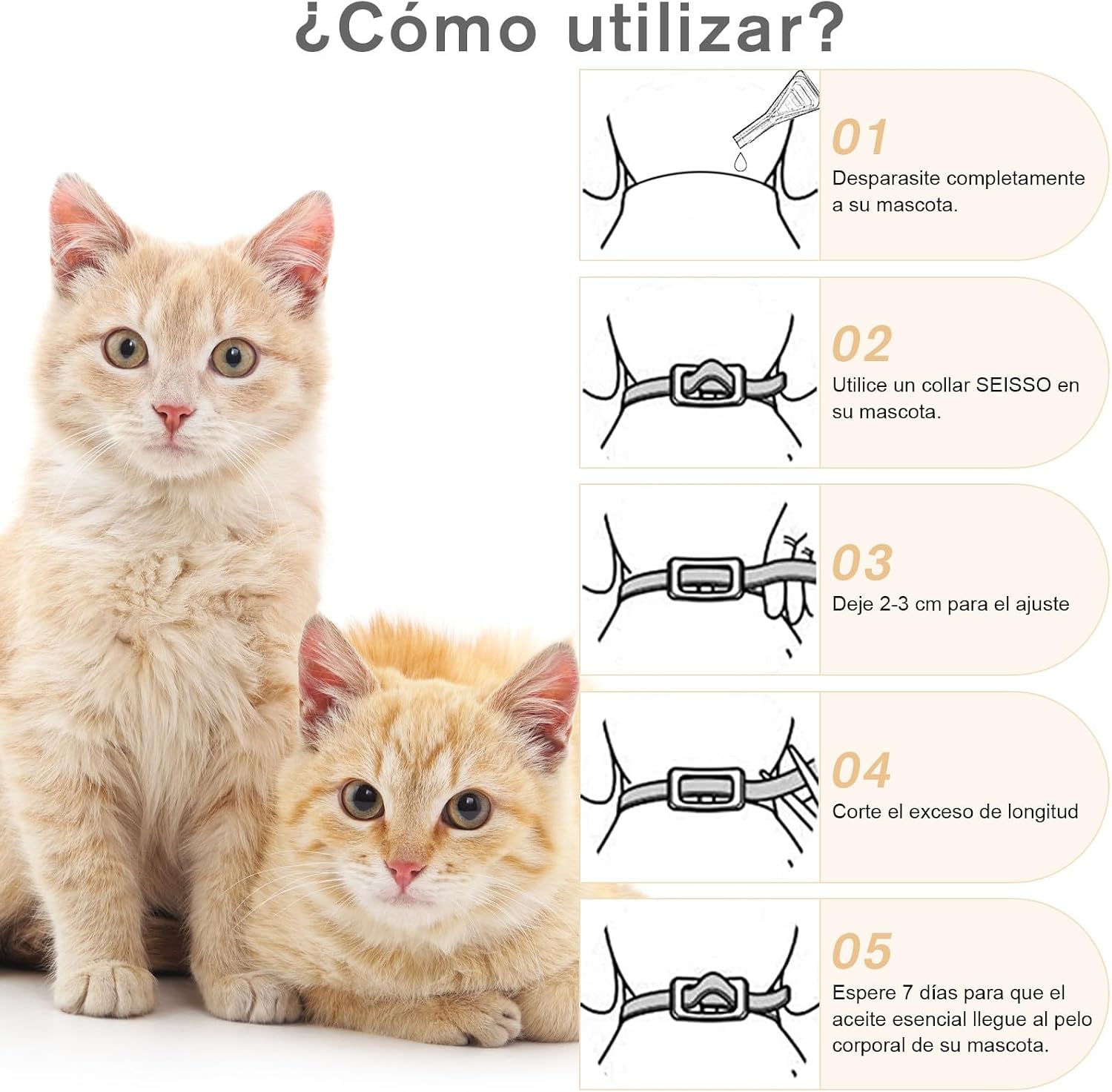 SEISSO 4 Anitparasitic Collars for Cats, Set of 4 Flea and Tick Collar with 24-32 Months Protection, Anti-Pale Collars for Small Dogs and Cats, 34.5 cm, Grey