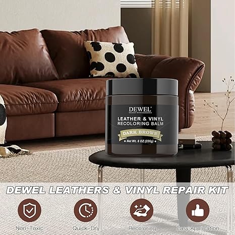 DEWEL Dark Brown Leather Repair Balm for Couches, Car Seats & Shoes