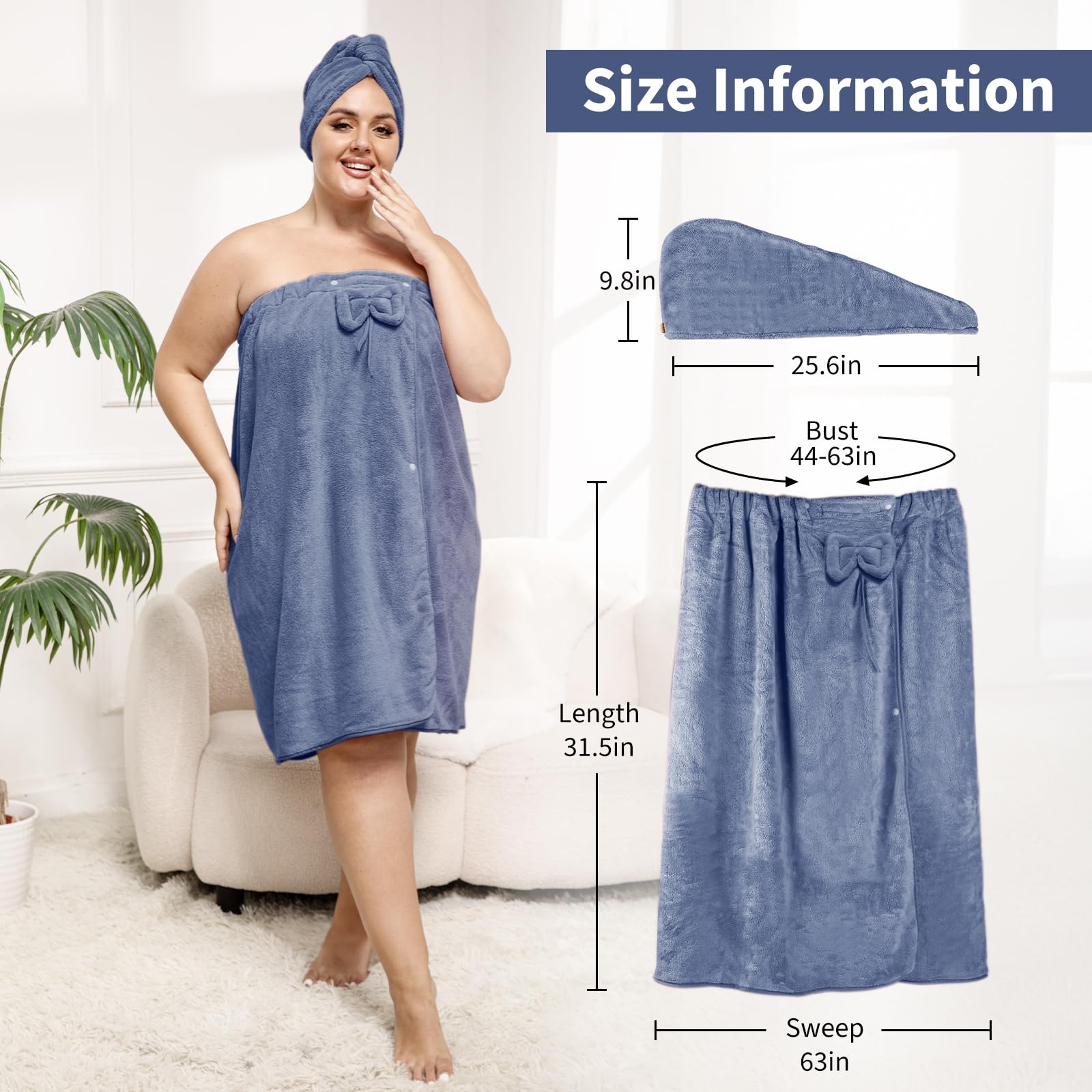 Ultra-Soft, Quick-Drying Plus Size Bath Towel & Hair Towel Set – Adjustable Shower & Spa Wrap for Women | SEISSO