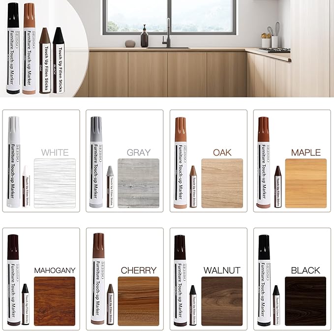 SEISSO Furniture Repair Markers Kit 17PCS Wood Touch Up Markers and Wax Sticks with Sharpener
