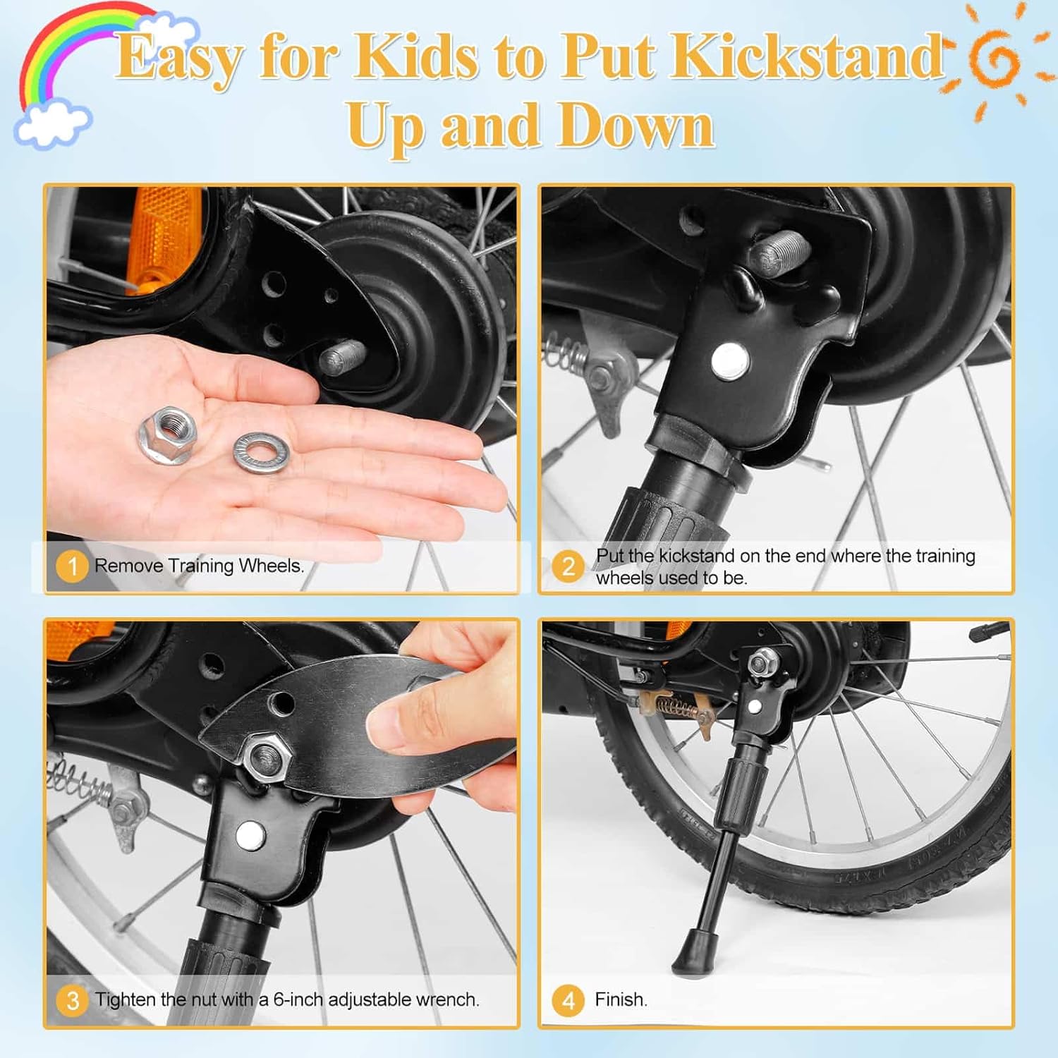 SEISSO Kids Bike Kickstand – Universal Rear Mount for 12"/14"/16"/18"/20"/ Wheels, Single-Side Steel Replacement