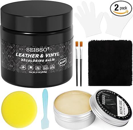 SEISSO Black Leather Recoloring Balm & Repair Kit for Furniture, Couches & Car Seats