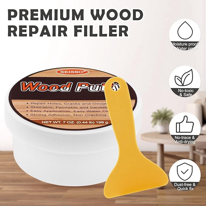 SEISSO Wood Putty – Paintable & Stainable Furniture Repair Filler