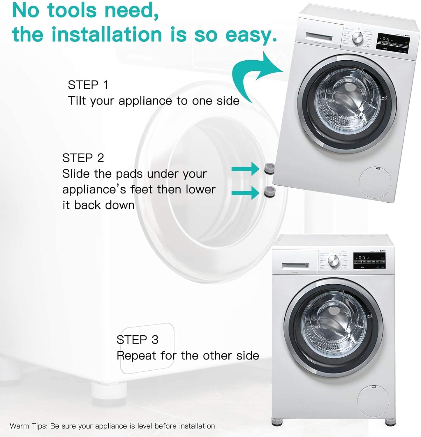 DEWEL Anti-Vibration Pads for Washer & Dryer, Shock & Noise Cancelling, Stabilizer Mat