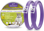 SEISSO 2 Flea Collars for Cats, Set of 2 Flea and Tick Collar with 6-8 Months Protection, Anti-Parasitic Collar 34.5 cm Adjustable for Small Dogs and Cats, Purple
