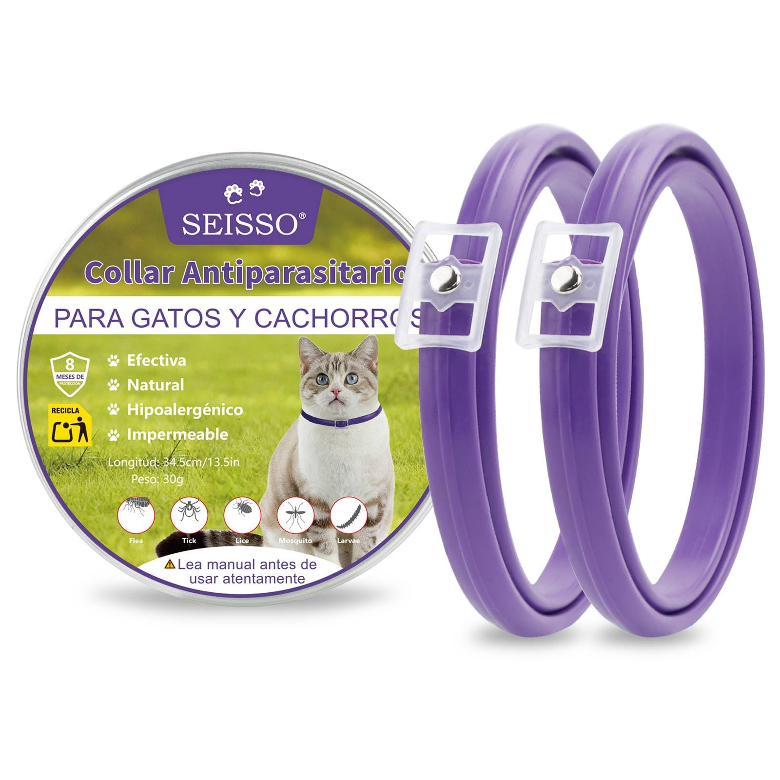 SEISSO Flea Collar for Dogs, Flea and Tick Collars with 6-8 Months Protection, 25" Adjustable Anti-Parasitic Control for Large Medium and Small Dogs, Purple