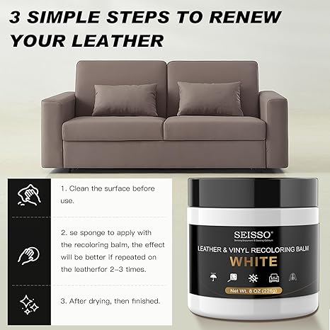 SEISSO White Leather Repair Kit for Furniture & Car Seats – Recoloring Balm for Scratches & Fading