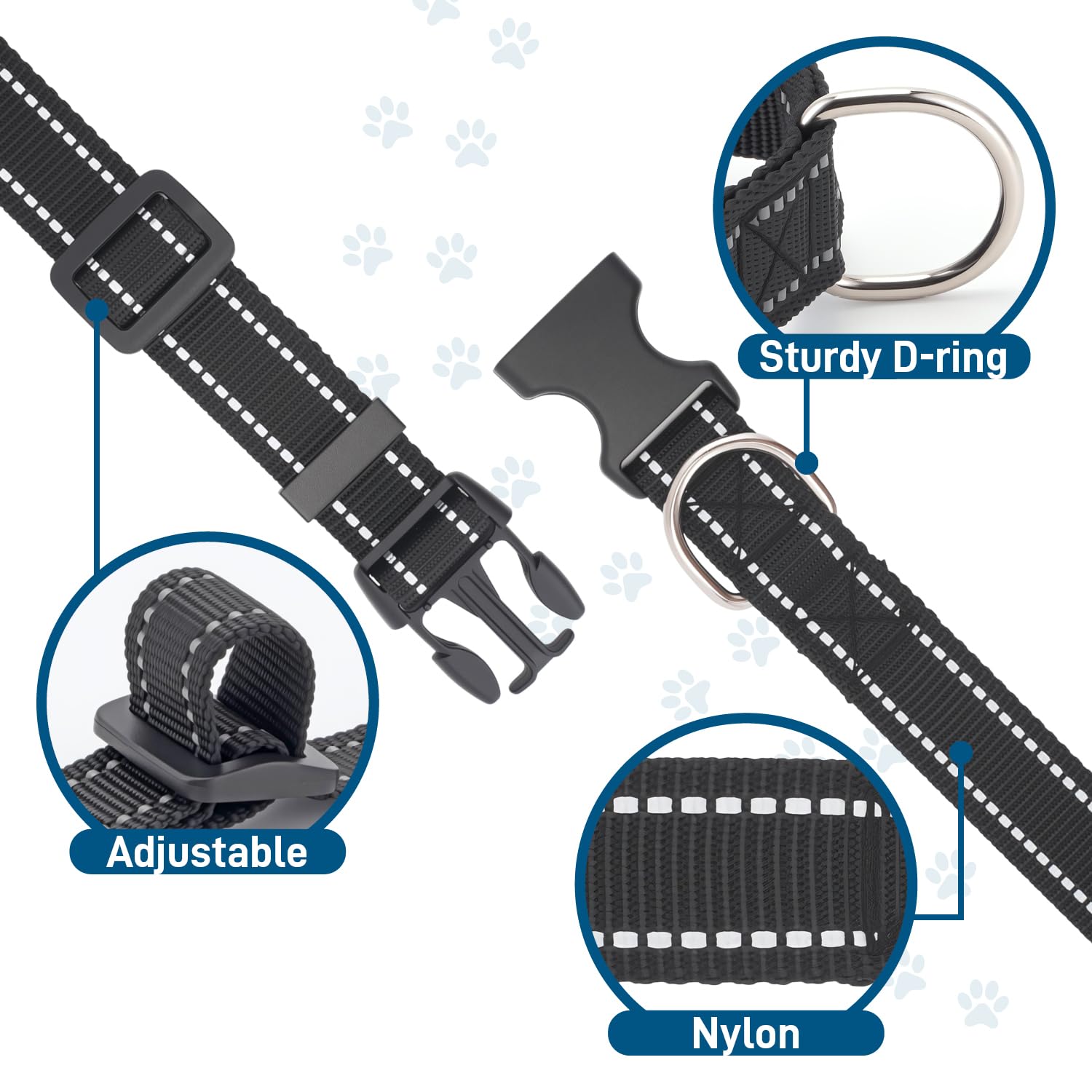 SEISSO Dog Collar for Small Medium Dogs with Buckle, Breathable Adjustable Nylon Reflective Dog Collars