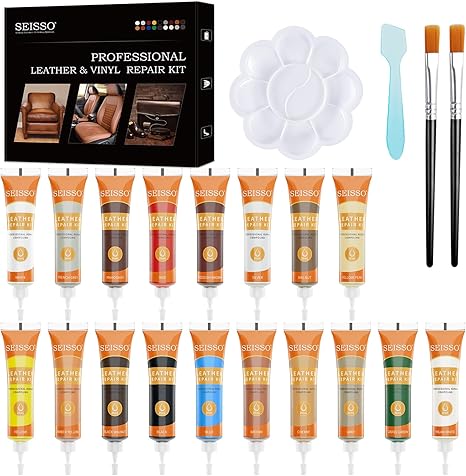 SEISSO 18 Colors Leather & Vinyl Repair Kit for Furniture, Car Seats & Shoes – Easy Leather Dye