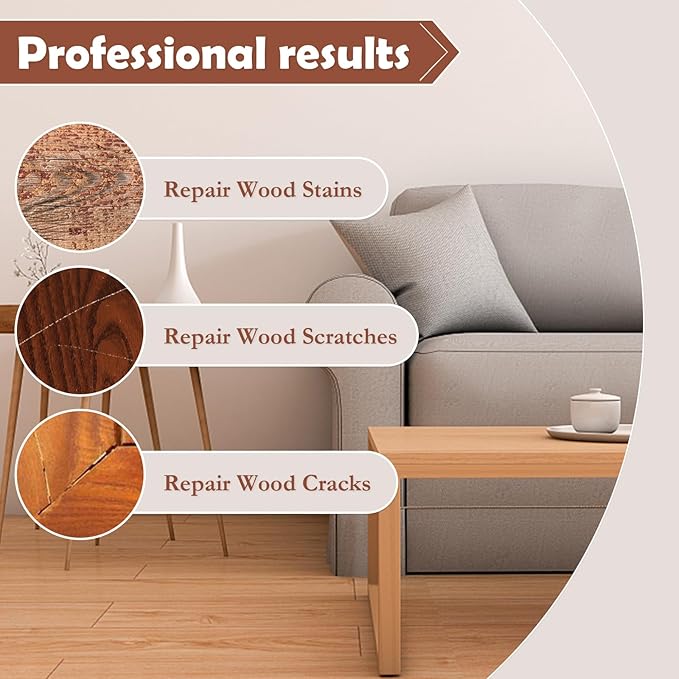 SEISSO Wood Repair Kit for Oak, Walnut & Laminate Furniture 45ml with 4 Color Fillers