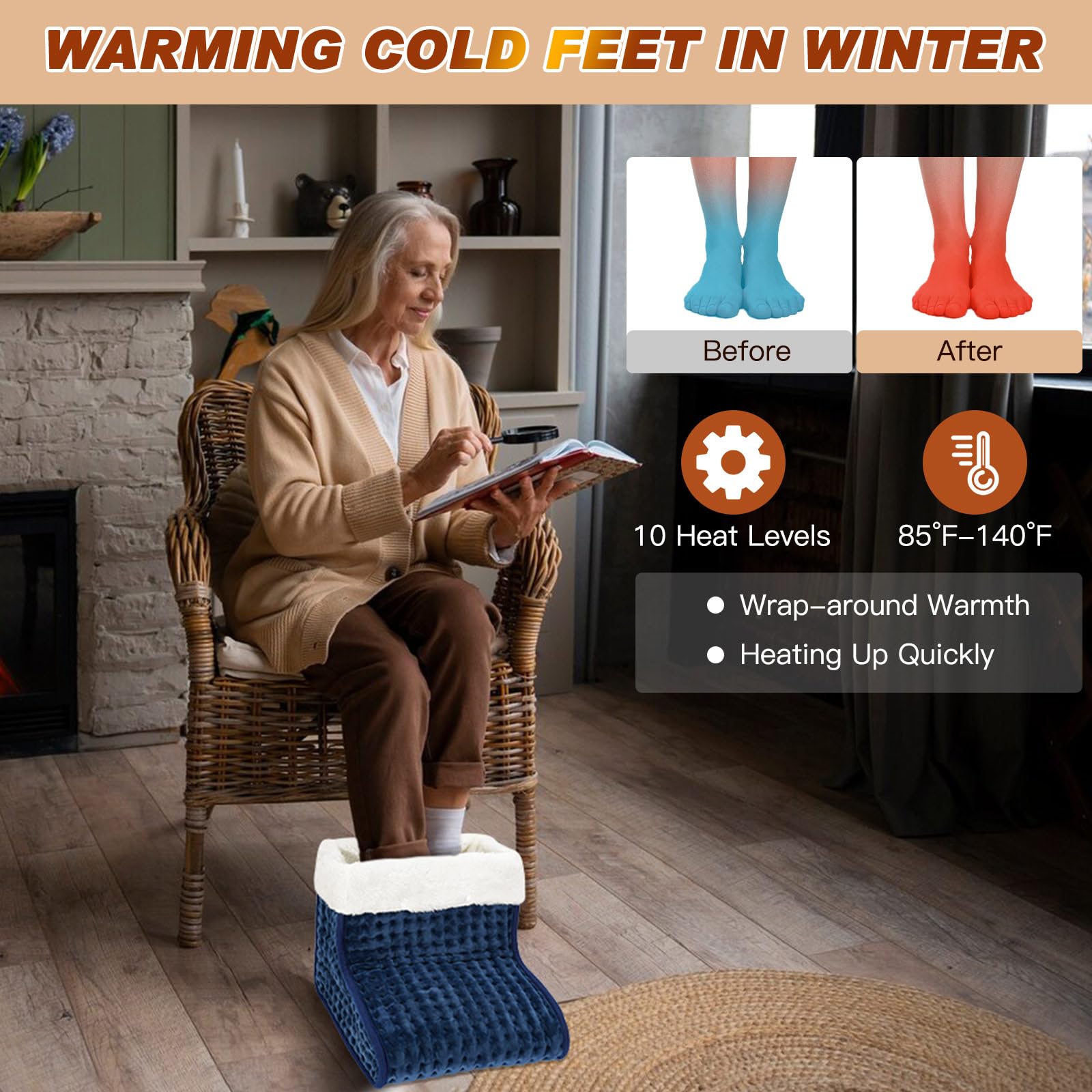 US Plug – Double-Speed Heating Foot Warmer, Adjustable 10 Levels, Multi-Safety Protection | CYFIE