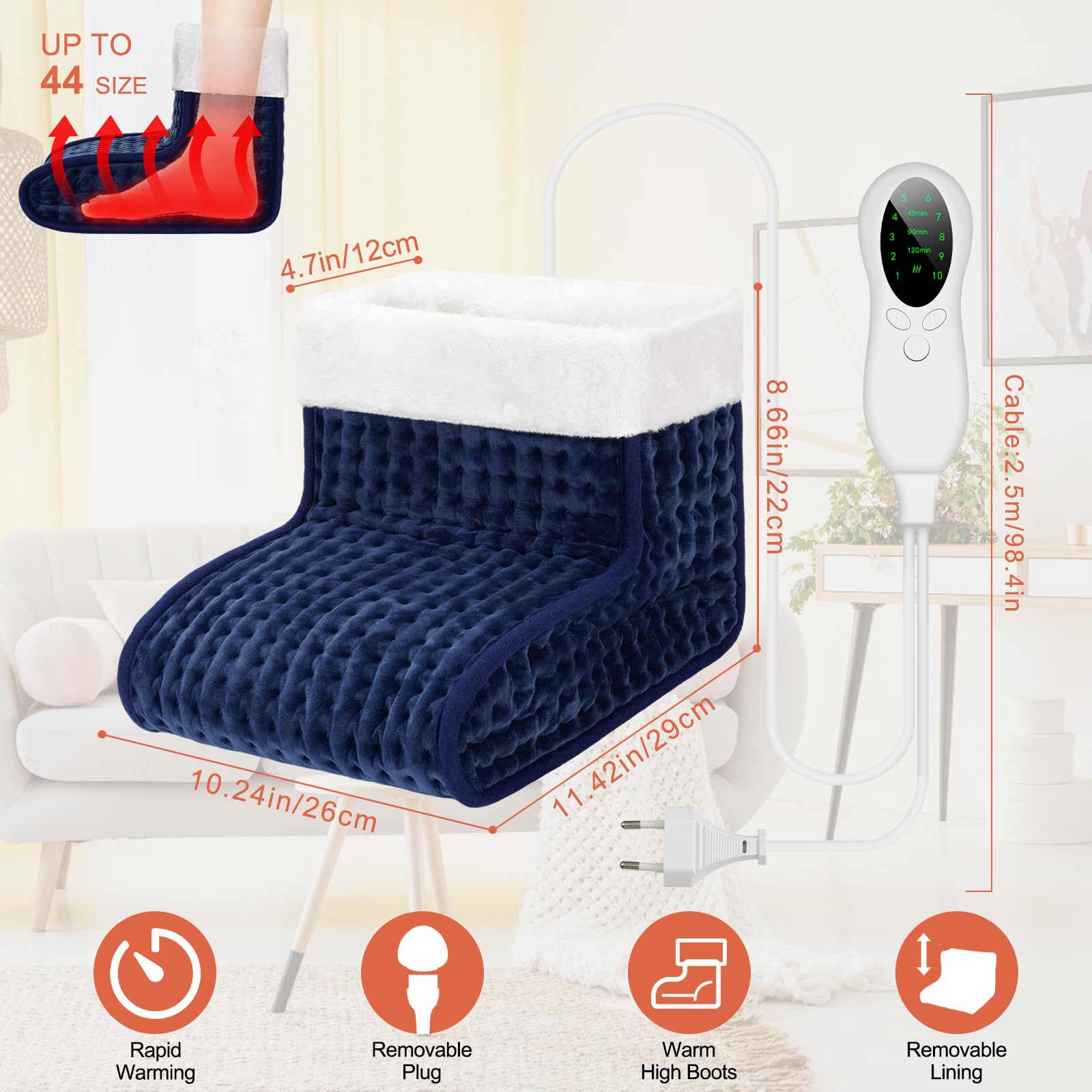 EU Plug – Double-Speed Heating Foot Warmer, 10 Adjustable Levels, Multi-Safety Protection, Washable Inner Lining | DEWEL