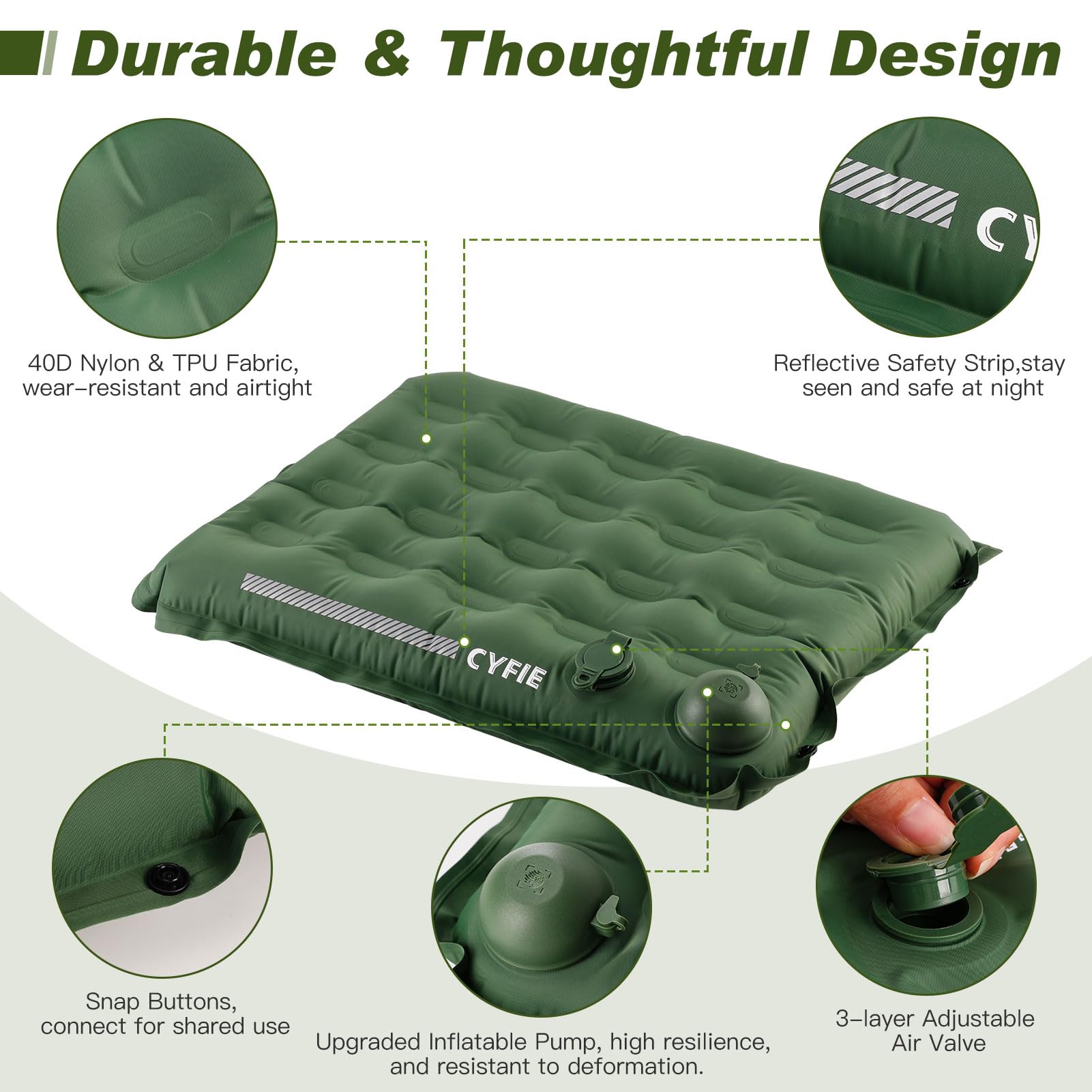 Cyfie Inflatable Seat Cushion for Travel, Portable Stadium Seat | 2.8" thick inflatable cushion, lightweight, water-resistant, ideal as an airplane seat cushion, camping pad and outdoor seat
