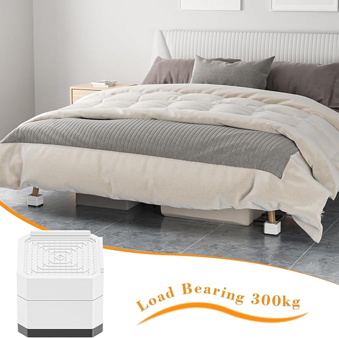 DEWEL Heavy Duty Adjustable Bed Risers 2 to 4 Inch Square Set of 4 White Supports 1100 lbs