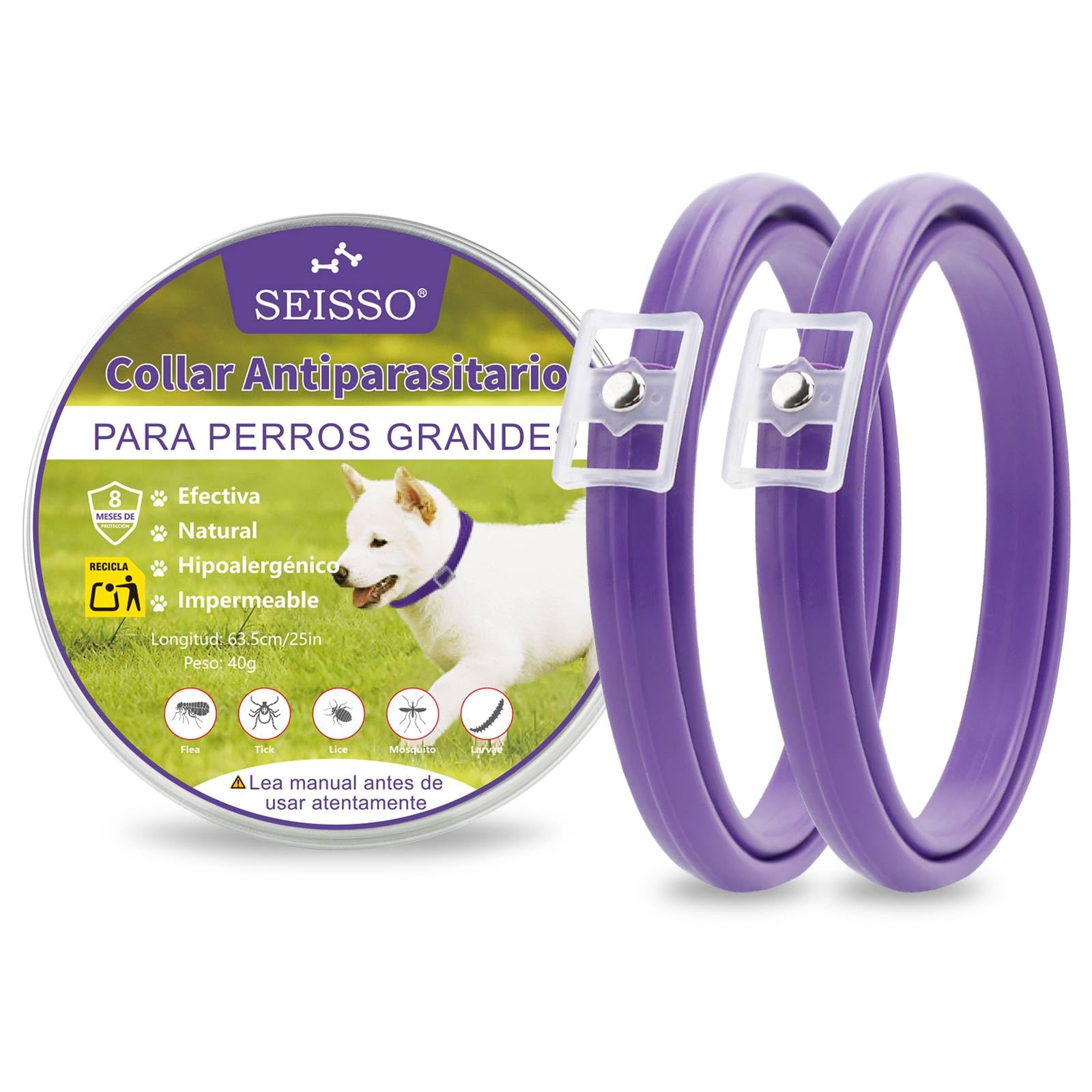 SEISSO Flea Collar for Dogs, Flea and Tick Collars with 6-8 Months Protection, 25" Adjustable Anti-Parasitic Control for Large Medium and Small Dogs, Purple