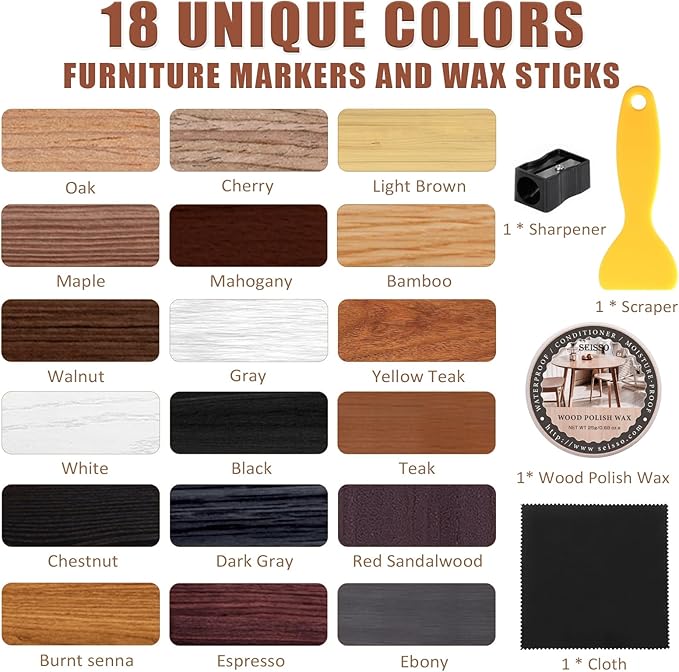 SEISSO Furniture Repair Kit 18 Colors Wood Markers & Fillers