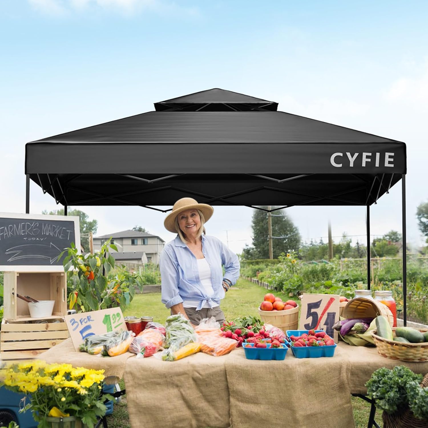 CYFIE 10x10ft Pop Up Canopy Tent with Sidewall & Sandbags