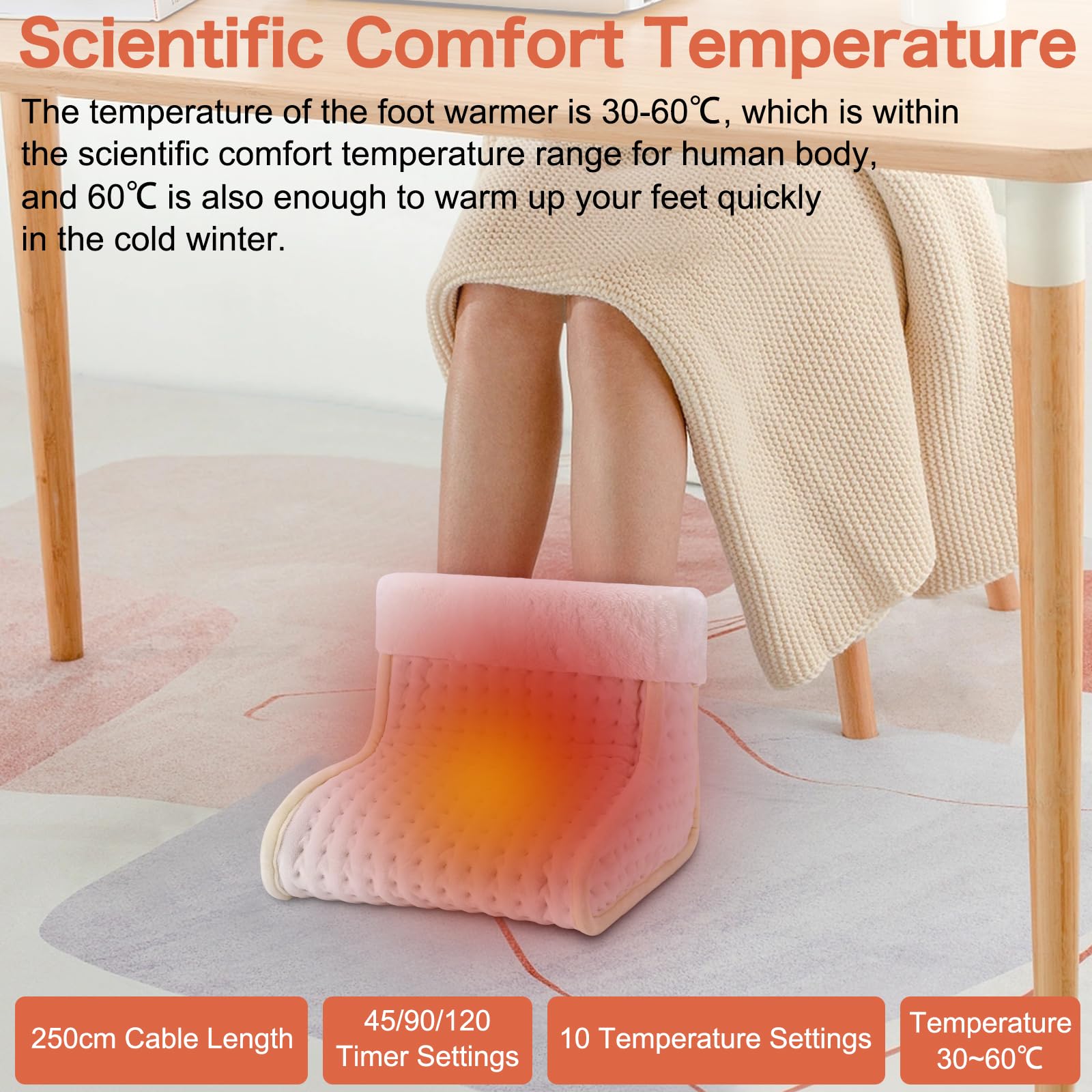 EU Plug – Double-Speed Heating Foot Warmer, 10 Adjustable Levels, Multi-Safety Protection, Washable Inner Lining | DEWEL