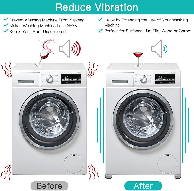 DEWEL Anti-Vibration Pads for Washer & Dryer, Shock & Noise Cancelling, Stabilizer Mat