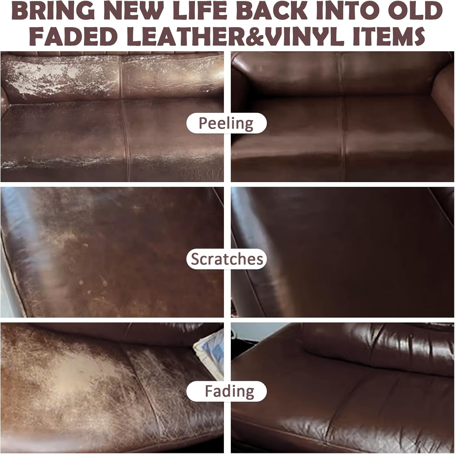 SEISSO Dark Brown Leather & Vinyl Repair Kit for Furniture & Car Seats