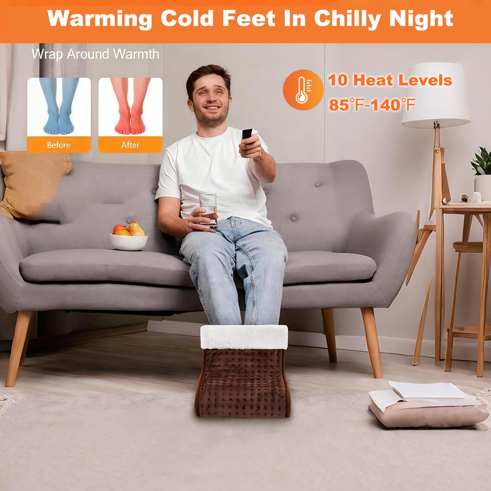 US Plug – Double-Speed Heating Foot Warmer, Adjustable 10 Levels, Multi-Safety Protection | CYFIE
