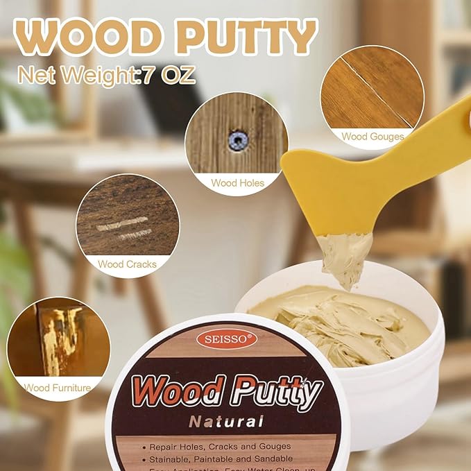 SEISSO Wood Putty – Paintable & Stainable Furniture Repair Filler