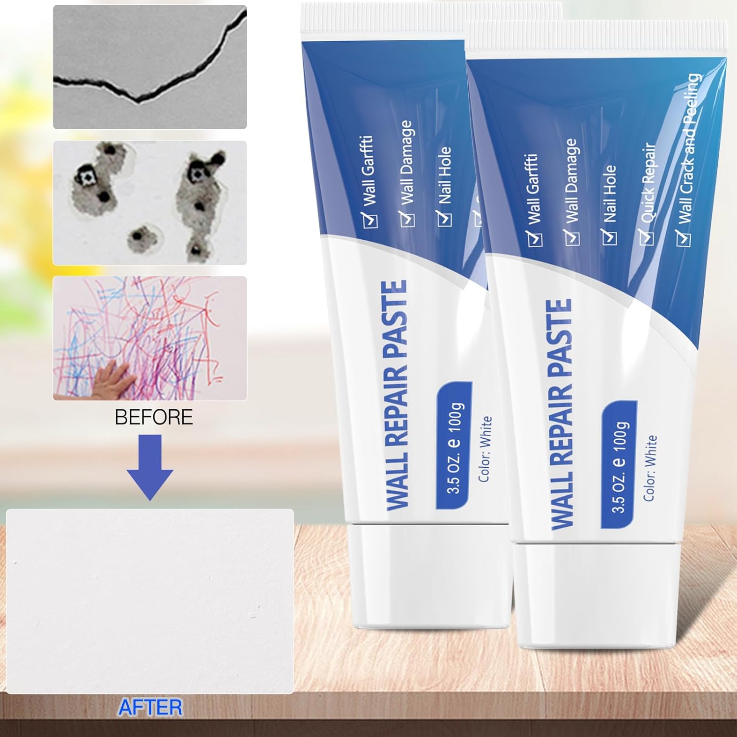 SEISSO Drywall Repair Kit – 2×100g Spackle with Scraper for Wall Hole & Crack Repair