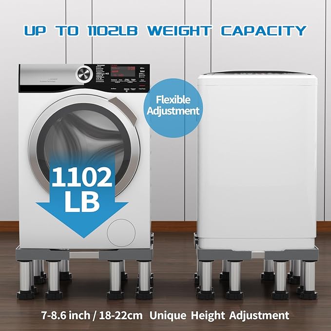 DEWEL Adjustable Mini Fridge & Washer Stand, 7"-8.2"/7"-8.6"Height, 770LB/1100LB Capacity