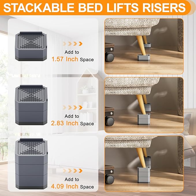 DEWEL Heavy Duty Adjustable Bed Risers 2 to 4 Inch Square Set of 4 White Supports 1100 lbs