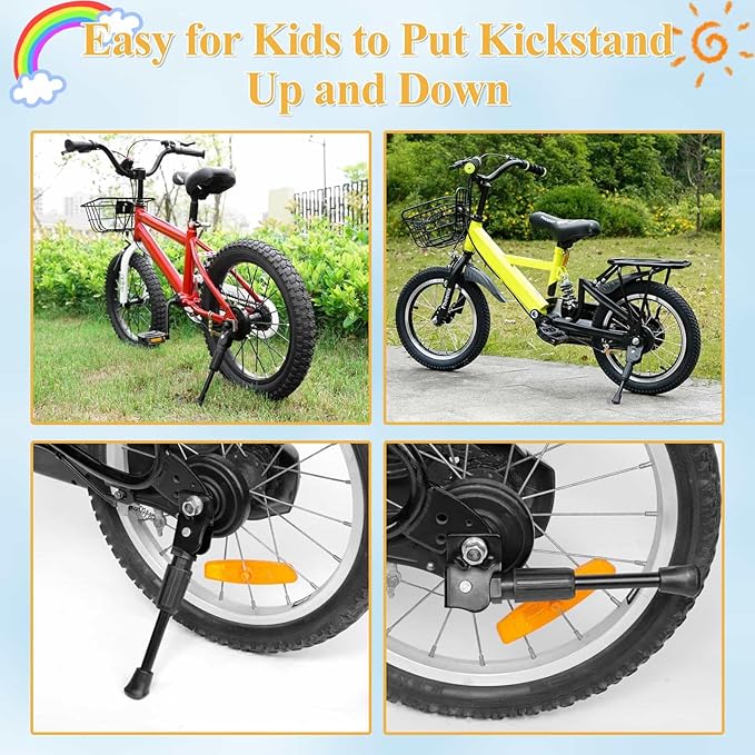 SEISSO Kids Bike Kickstand – Universal Rear Mount for 12"/14"/16"/18"/20"/ Wheels, Single-Side Steel Replacement