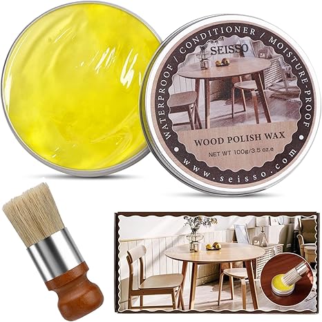 SEISSO Wood & Leather Polish Wax Kit with Brush & Sponge – Furniture Repair Crayon for Carpenters