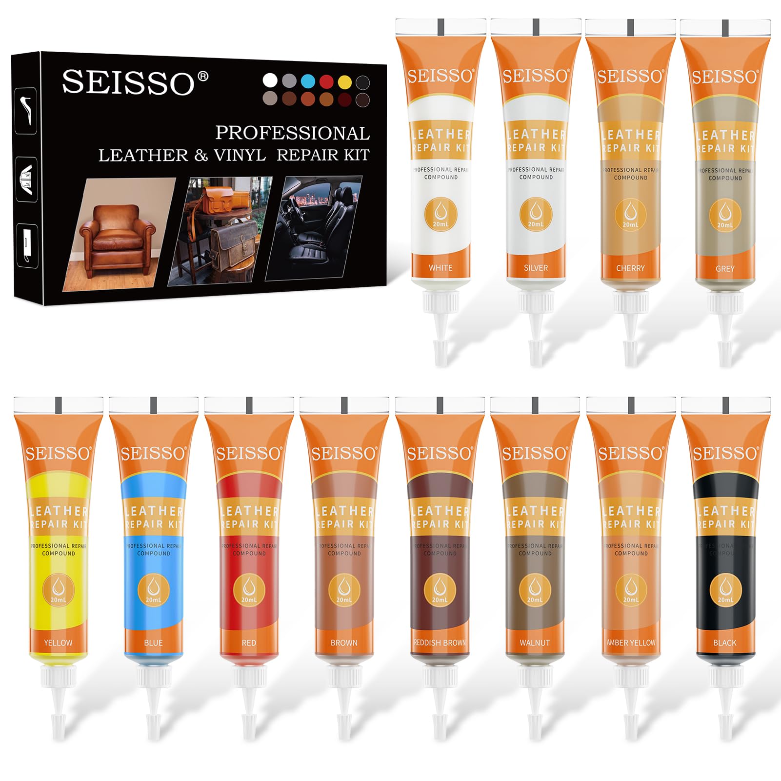 Premium 12-Color Leather Repair Kit – Restore Genuine, PU & Italian Leather for Furniture and Auto Interiors