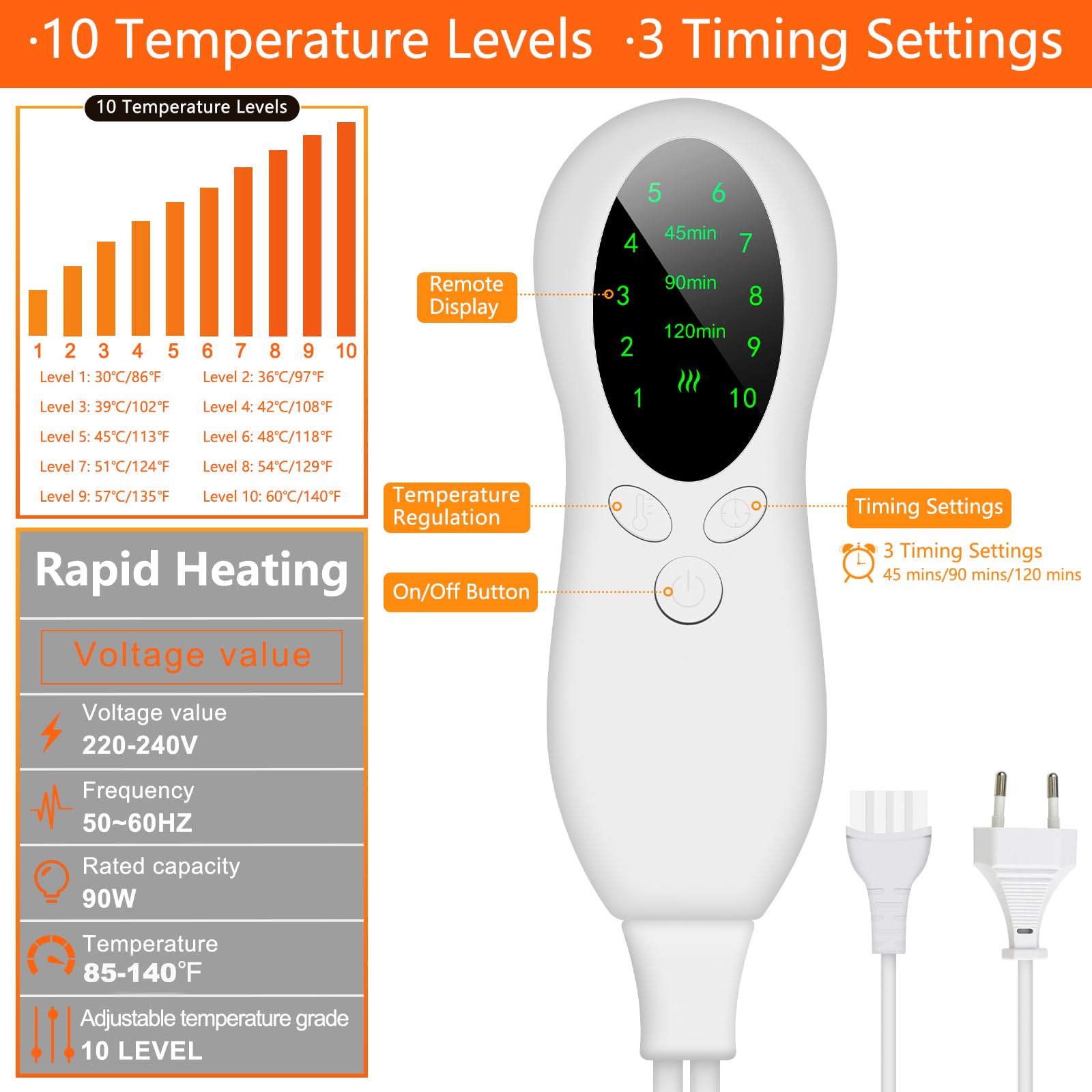 US Plug – Double-Speed Heating Foot Warmer, Adjustable 10 Levels, Multi-Safety Protection | CYFIE