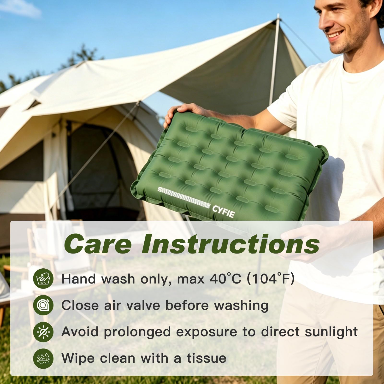 Cyfie Inflatable Seat Cushion for Travel, Portable Stadium Seat | 2.8" thick inflatable cushion, lightweight, water-resistant, ideal as an airplane seat cushion, camping pad and outdoor seat